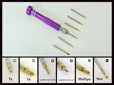High Quality Professional Purple 6 in 1 Screwdriver Torx T4 T5 T6 Phillips Slot type 5 Point Star 0.8 And 5 Point Star 1.2 For iPhone iPad Smartphone Tablet