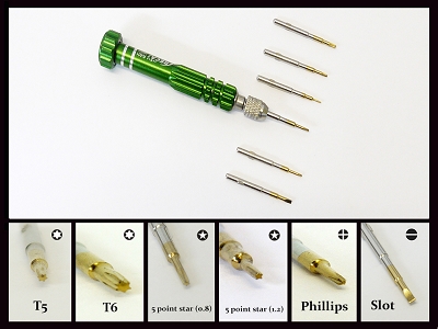 High Quality Professional Green 6 in 1 Screwdriver Torx T4 T5 T6 Phillips Slot type 5 Point Star 0.8 And 5 Point Star 1.2 For iPhone iPad Smartphone Tablet