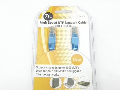 High Speed UTP Ethernet Network Cable Cat5e RJ-45 with Blue Skin 7ft.