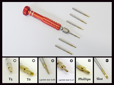 High Quality Professional Red 6 in 1 Screwdriver Torx T5 T6 Phillips Slot type 5 Point Star 0.8 and 5 Point Star 1.2 For iPhone iPad Smartphone Tablet