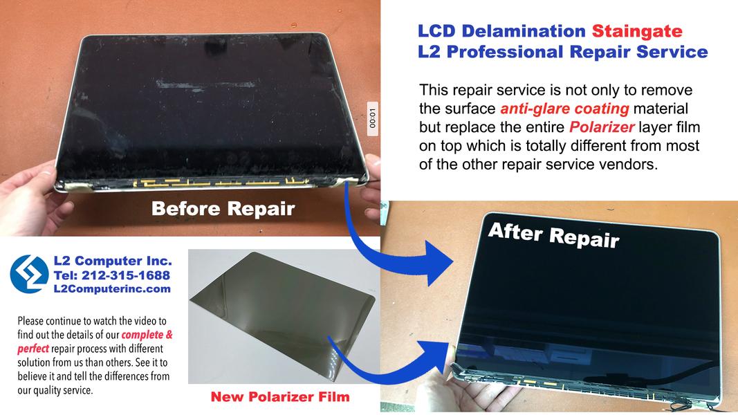 MacBook Pro 13" A2338 15" A1707 A1990 Retina Staingate LCD Screen Delamination Anti Glare Coating Polarizer Replacement Service